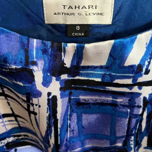 EUC ASL Tahari geometric blue tones shell lined top (8) - Picture 2 of 6